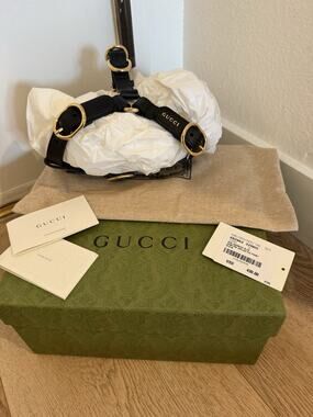 New Authentic Gucci GG Logo Leather Dog Harness Size S